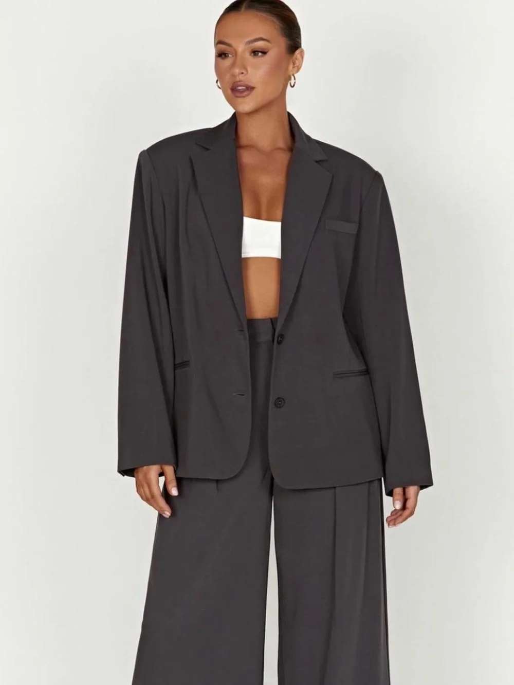 MESHKI Simone Oversized Blazer Jacket in Gray Charcoal - Picture 1 of 10